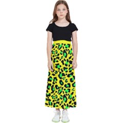 Yellow And Green, Neon Leopard Spots Pattern Kids  Flared Maxi Skirt by Casemiro