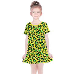 Yellow and green, neon leopard spots pattern Kids  Simple Cotton Dress