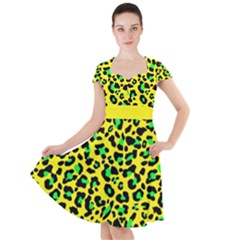 Yellow and green, neon leopard spots pattern Cap Sleeve Midi Dress