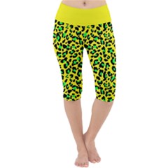 Yellow and green, neon leopard spots pattern Lightweight Velour Cropped Yoga Leggings