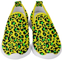 Yellow and green, neon leopard spots pattern Kids  Slip On Sneakers