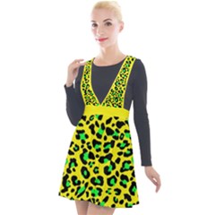 Yellow and green, neon leopard spots pattern Plunge Pinafore Velour Dress