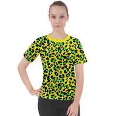 Yellow and green, neon leopard spots pattern Women s Sport Raglan Tee