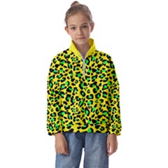 Yellow And Green, Neon Leopard Spots Pattern Kids  Half Zip Hoodie by Casemiro
