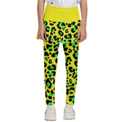 Yellow And Green, Neon Leopard Spots Pattern Kids  Skirted Pants by Casemiro