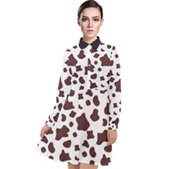Brown cow spots pattern, animal fur print Long Sleeve Chiffon Shirt Dress
