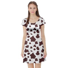 Brown cow spots pattern, animal fur print Short Sleeve Skater Dress