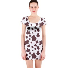 Brown cow spots pattern, animal fur print Short Sleeve Bodycon Dress