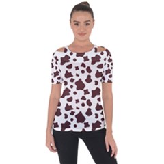 Brown cow spots pattern, animal fur print Shoulder Cut Out Short Sleeve Top