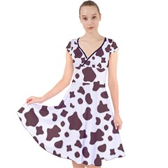 Brown cow spots pattern, animal fur print Cap Sleeve Front Wrap Midi Dress