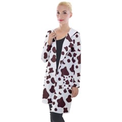 Brown cow spots pattern, animal fur print Hooded Pocket Cardigan