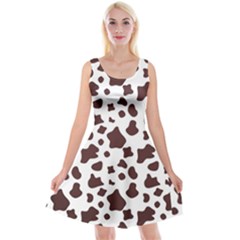 Brown cow spots pattern, animal fur print Reversible Velvet Sleeveless Dress