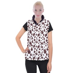 Brown cow spots pattern, animal fur print Women s Button Up Vest