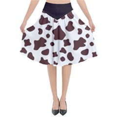 Brown cow spots pattern, animal fur print Flared Midi Skirt