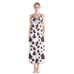 Brown cow spots pattern, animal fur print Button Up Chiffon Maxi Dress