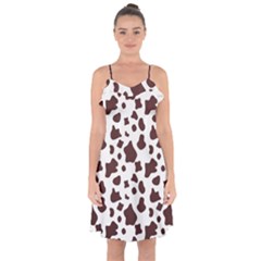 Brown cow spots pattern, animal fur print Ruffle Detail Chiffon Dress