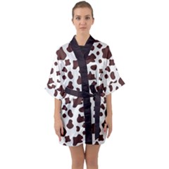 Brown cow spots pattern, animal fur print Half Sleeve Satin Kimono 