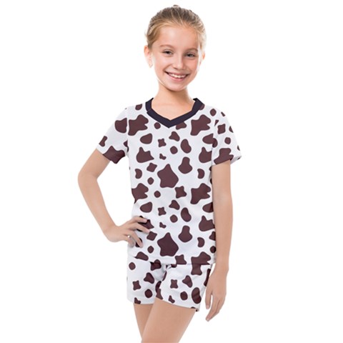 Brown Cow Spots Pattern, Animal Fur Print Kids  Mesh Tee And Shorts Set by Casemiro