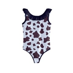 Brown cow spots pattern, animal fur print Kids  Frill Swimsuit