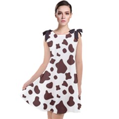 Brown cow spots pattern, animal fur print Tie Up Tunic Dress
