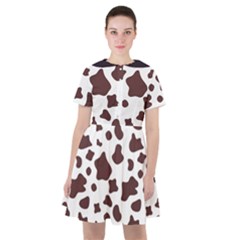 Brown Cow Spots Pattern, Animal Fur Print Sailor Dress by Casemiro