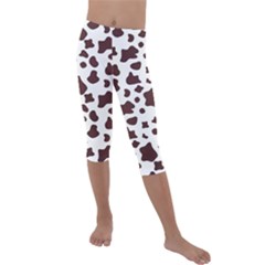 Brown cow spots pattern, animal fur print Kids  Lightweight Velour Capri Leggings 