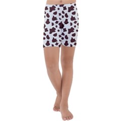 Brown cow spots pattern, animal fur print Kids  Lightweight Velour Capri Yoga Leggings