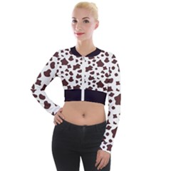 Brown cow spots pattern, animal fur print Long Sleeve Cropped Velvet Jacket