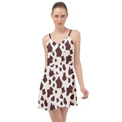 Brown Cow Spots Pattern, Animal Fur Print Summer Time Chiffon Dress by Casemiro