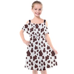 Brown cow spots pattern, animal fur print Kids  Cut Out Shoulders Chiffon Dress