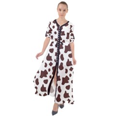 Brown cow spots pattern, animal fur print Waist Tie Boho Maxi Dress