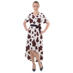 Brown cow spots pattern, animal fur print Front Wrap High Low Dress