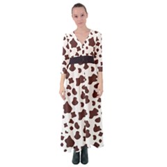 Brown cow spots pattern, animal fur print Button Up Maxi Dress