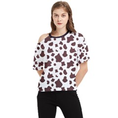 Brown cow spots pattern, animal fur print One Shoulder Cut Out Tee