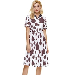 Brown Cow Spots Pattern, Animal Fur Print Button Top Knee Length Dress by Casemiro