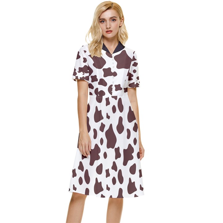 Brown cow spots pattern, animal fur print Button Top Knee Length Dress