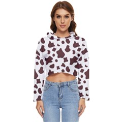 Brown cow spots pattern, animal fur print Women s Lightweight Cropped Hoodie