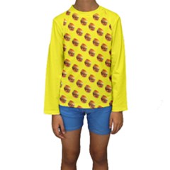 Vector Burgers, Fast Food Sandwitch Pattern At Yellow Kids  Long Sleeve Swimwear by Casemiro