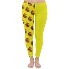 Vector Burgers, fast food sandwitch pattern at yellow Classic Winter Leggings