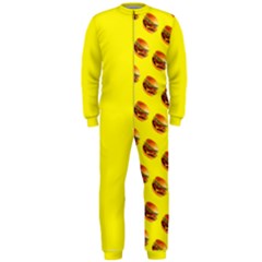 Vector Burgers, fast food sandwitch pattern at yellow OnePiece Jumpsuit (Men) 