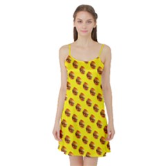 Vector Burgers, fast food sandwitch pattern at yellow Satin Night Slip