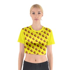 Vector Burgers, fast food sandwitch pattern at yellow Cotton Crop Top