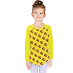 Vector Burgers, fast food sandwitch pattern at yellow Kids  Long Sleeve Tee