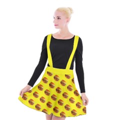 Vector Burgers, fast food sandwitch pattern at yellow Suspender Skater Skirt