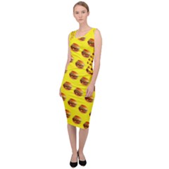 Vector Burgers, fast food sandwitch pattern at yellow Sleeveless Pencil Dress