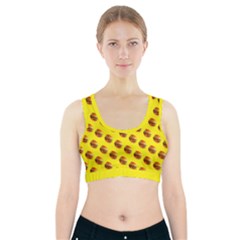 Vector Burgers, fast food sandwitch pattern at yellow Sports Bra With Pocket