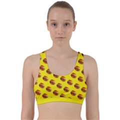 Vector Burgers, Fast Food Sandwitch Pattern At Yellow Back Weave Sports Bra by Casemiro