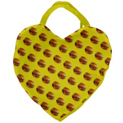 Vector Burgers, Fast Food Sandwitch Pattern At Yellow Giant Heart Shaped Tote by Casemiro