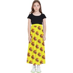 Vector Burgers, Fast Food Sandwitch Pattern At Yellow Kids  Flared Maxi Skirt by Casemiro