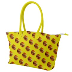 Vector Burgers, Fast Food Sandwitch Pattern At Yellow Canvas Shoulder Bag